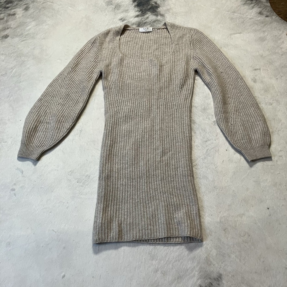 OGD‎ Revolve Sweater Dress Womens Size Small Beige Knit Balloon Sleeves